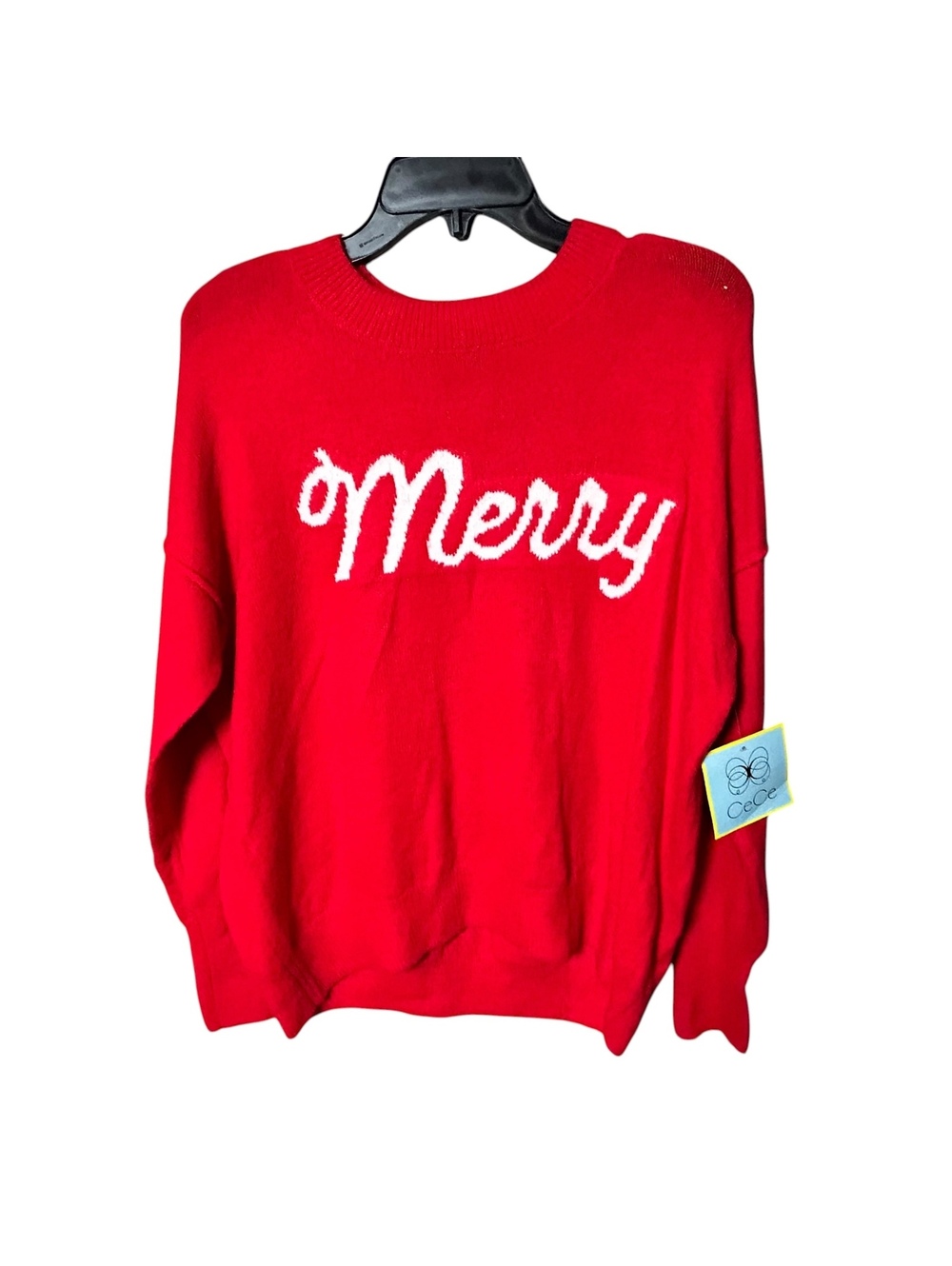 Cece Merry festive holiday red oversized Christmas sweater size XS NWT